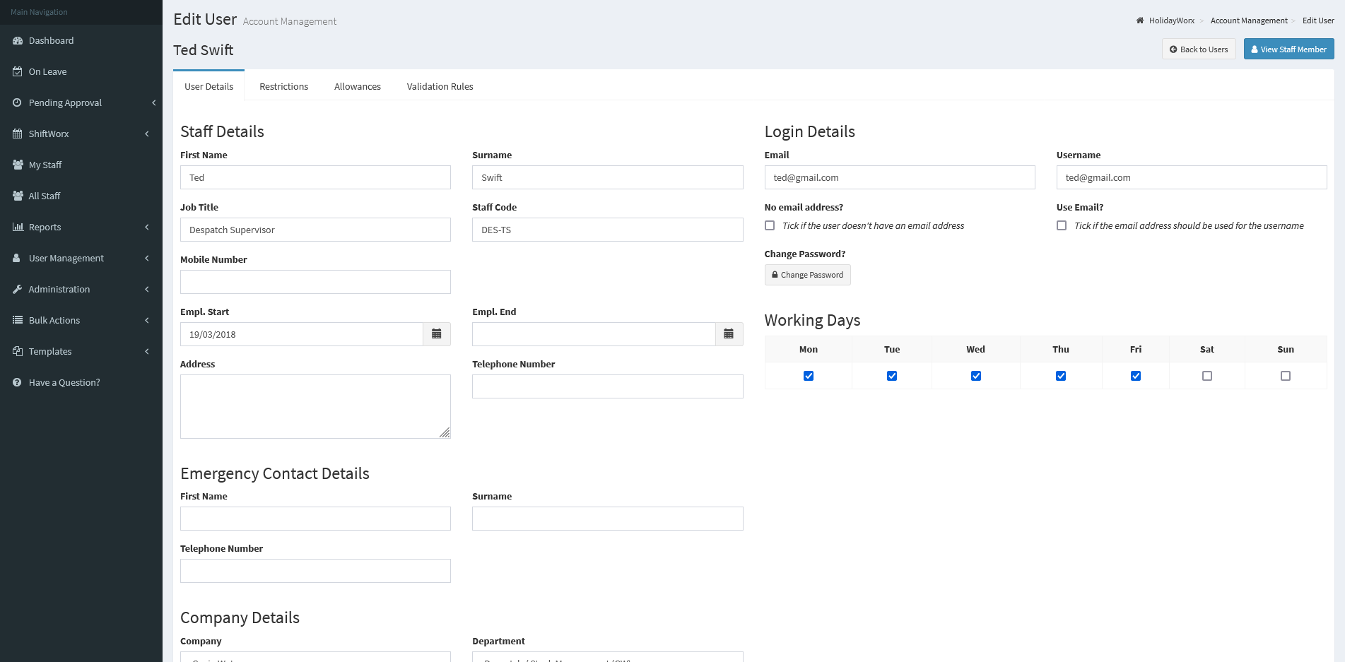 User Management screenshot